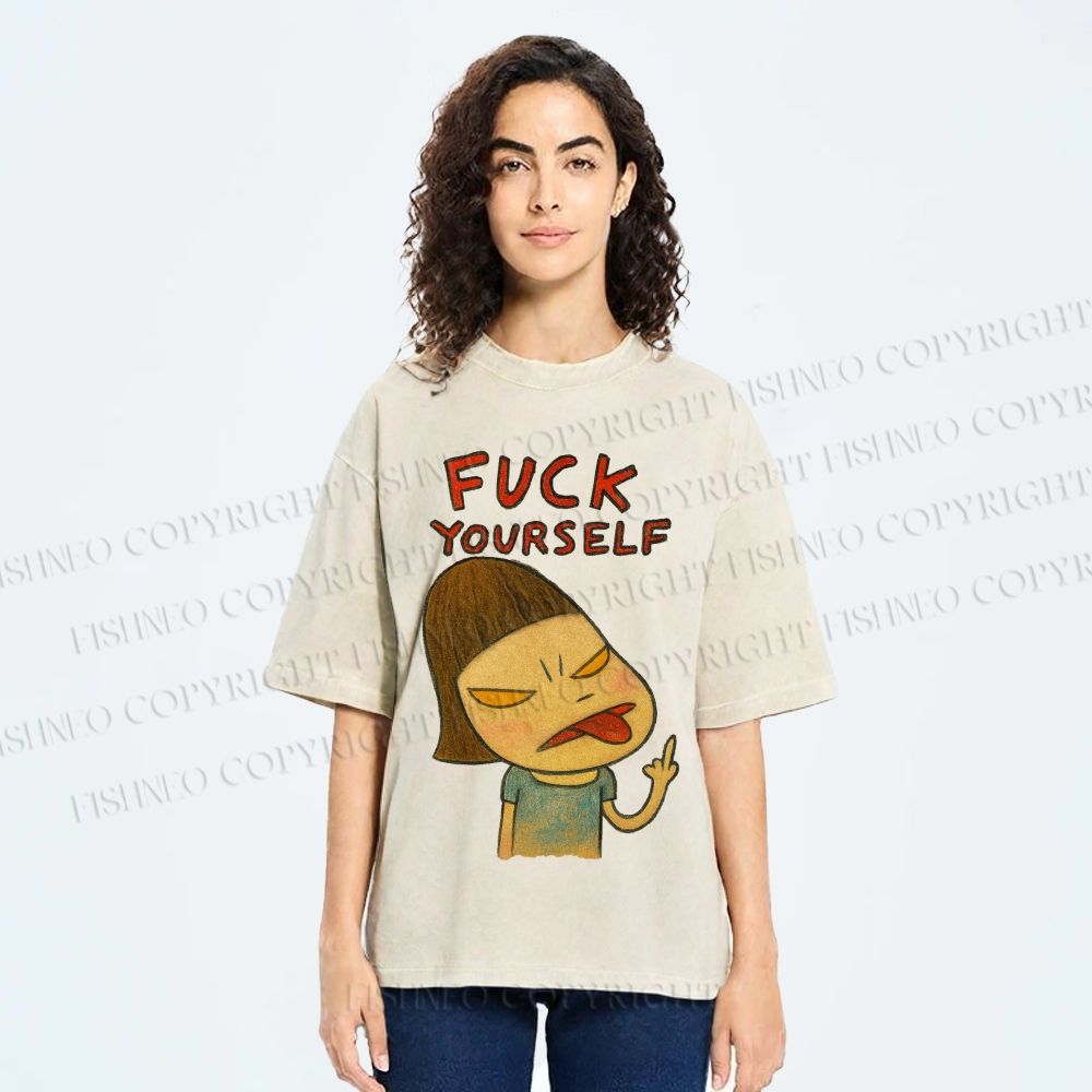 Unisex Yoshitomo Nara Fuck Yourself Printed Washed Tee