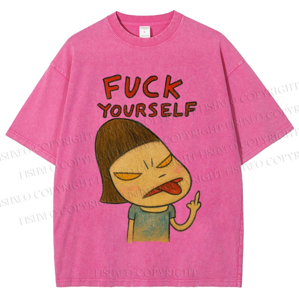 Unisex Yoshitomo Nara Fuck Yourself Printed Washed Tee