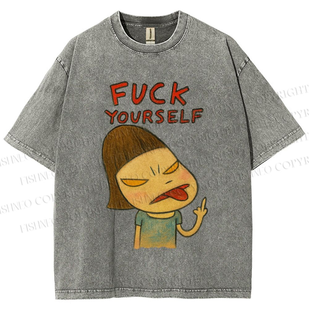 Unisex Yoshitomo Nara Fuck Yourself Printed Washed Tee