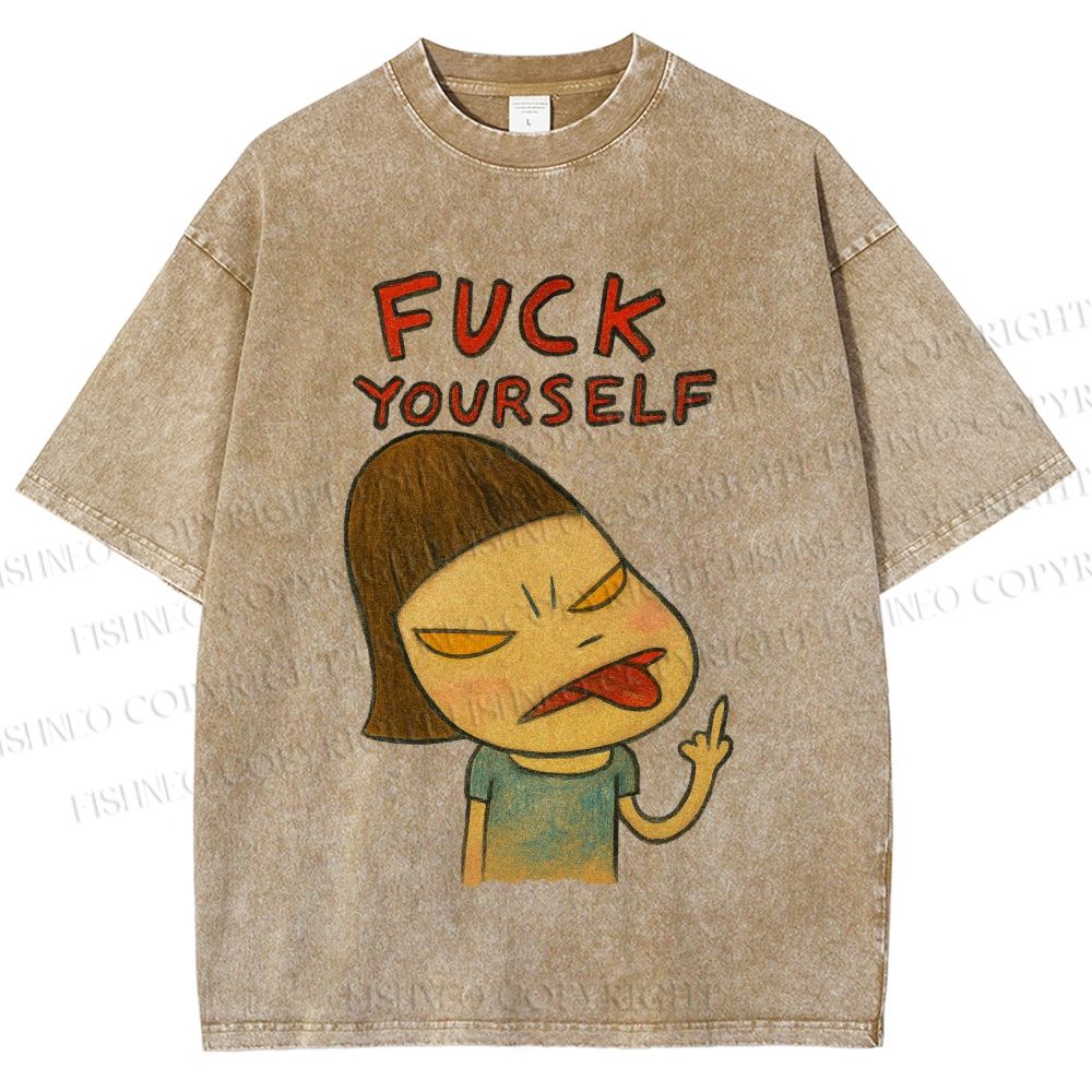 Unisex Yoshitomo Nara Fuck Yourself Printed Washed Tee