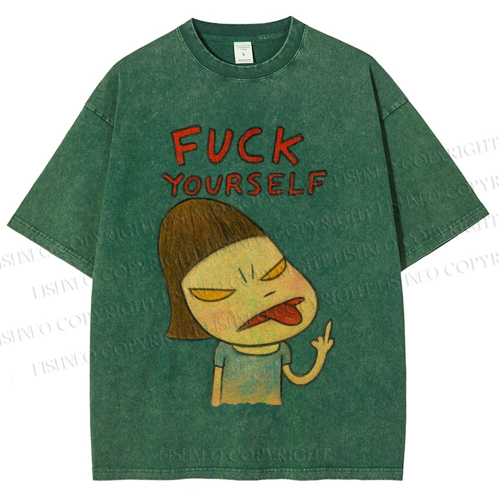 Unisex Yoshitomo Nara Fuck Yourself Printed Washed Tee