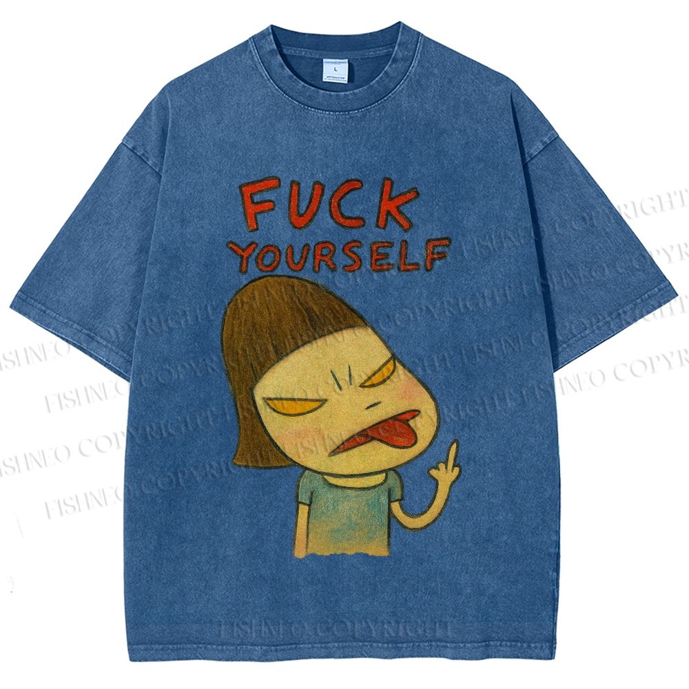 Unisex Yoshitomo Nara Fuck Yourself Printed Washed Tee