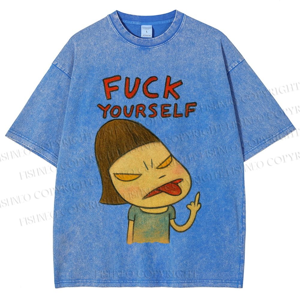 Unisex Yoshitomo Nara Fuck Yourself Printed Washed Tee