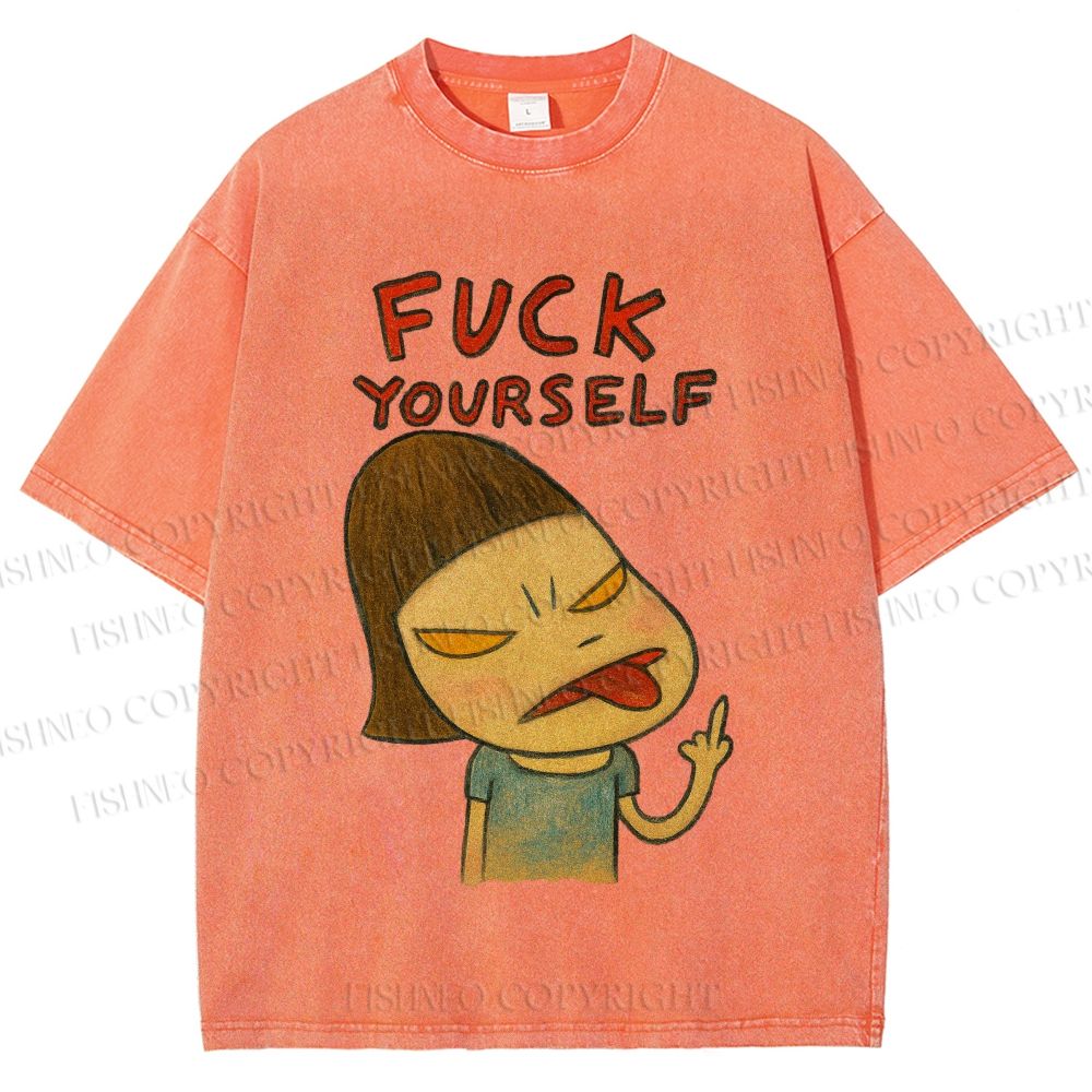 Unisex Yoshitomo Nara Fuck Yourself Printed Washed Tee