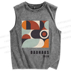 Unisex Bauhaus Geometry Printed Washed Tank Top