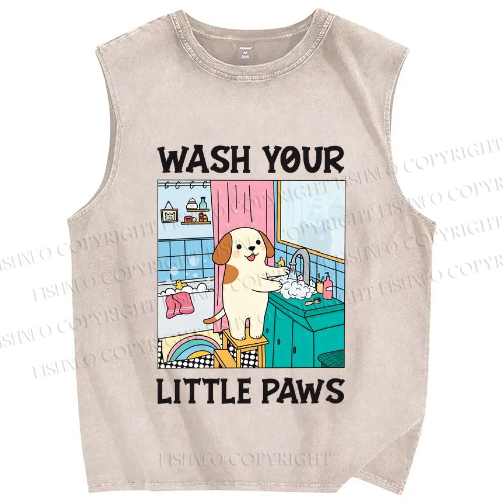 Unisex Wash Your Little Paws Dog Printed Washed Tank Top
