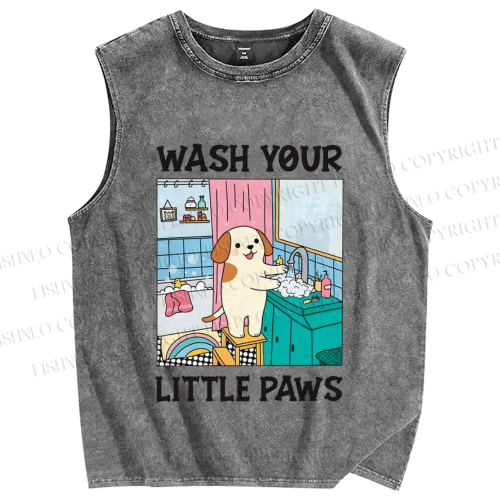 Unisex Wash Your Little Paws Dog Printed Washed Tank Top