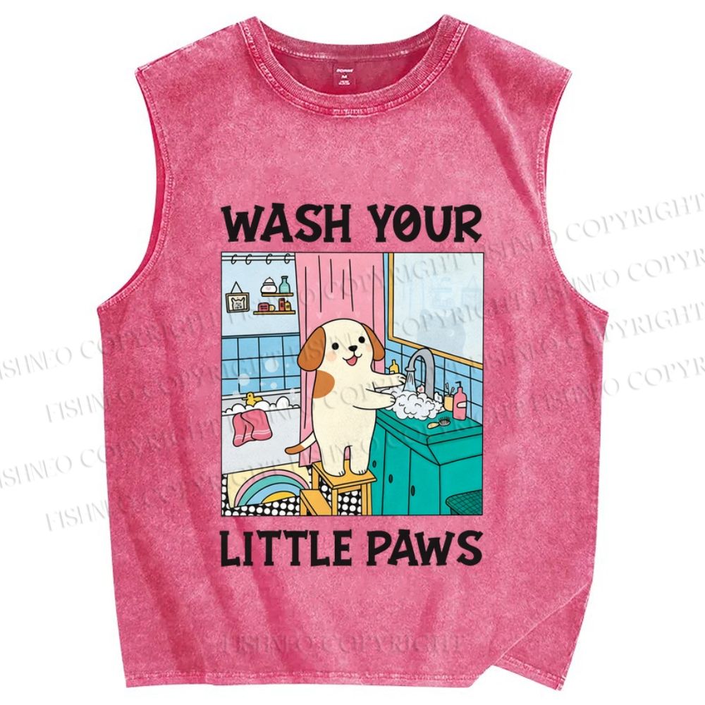 Unisex Wash Your Little Paws Dog Printed Washed Tank Top