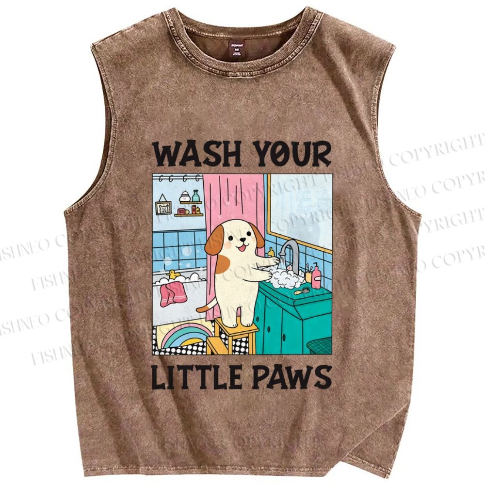 Unisex Wash Your Little Paws Dog Printed Washed Tank Top