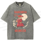 Unisex Samurai Cat Printed Washed Tee