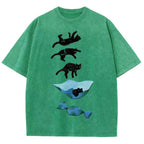 Cat Landing Washed Vintage Short Sleeves T-Shirt