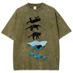 Cat Landing Washed Vintage Short Sleeves T-Shirt