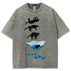 Cat Landing Washed Vintage Short Sleeves T-Shirt