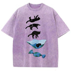 Cat Landing Washed Vintage Short Sleeves T-Shirt