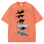 Cat Landing Washed Vintage Short Sleeves T-Shirt