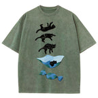 Cat Landing Washed Vintage Short Sleeves T-Shirt