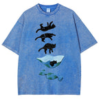 Cat Landing Washed Vintage Short Sleeves T-Shirt