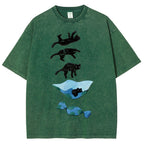 Cat Landing Washed Vintage Short Sleeves T-Shirt