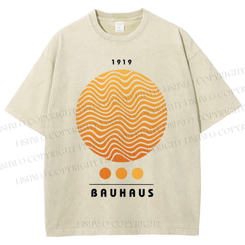 Unisex Bauhaus Wave Circles Printed Washed Tee