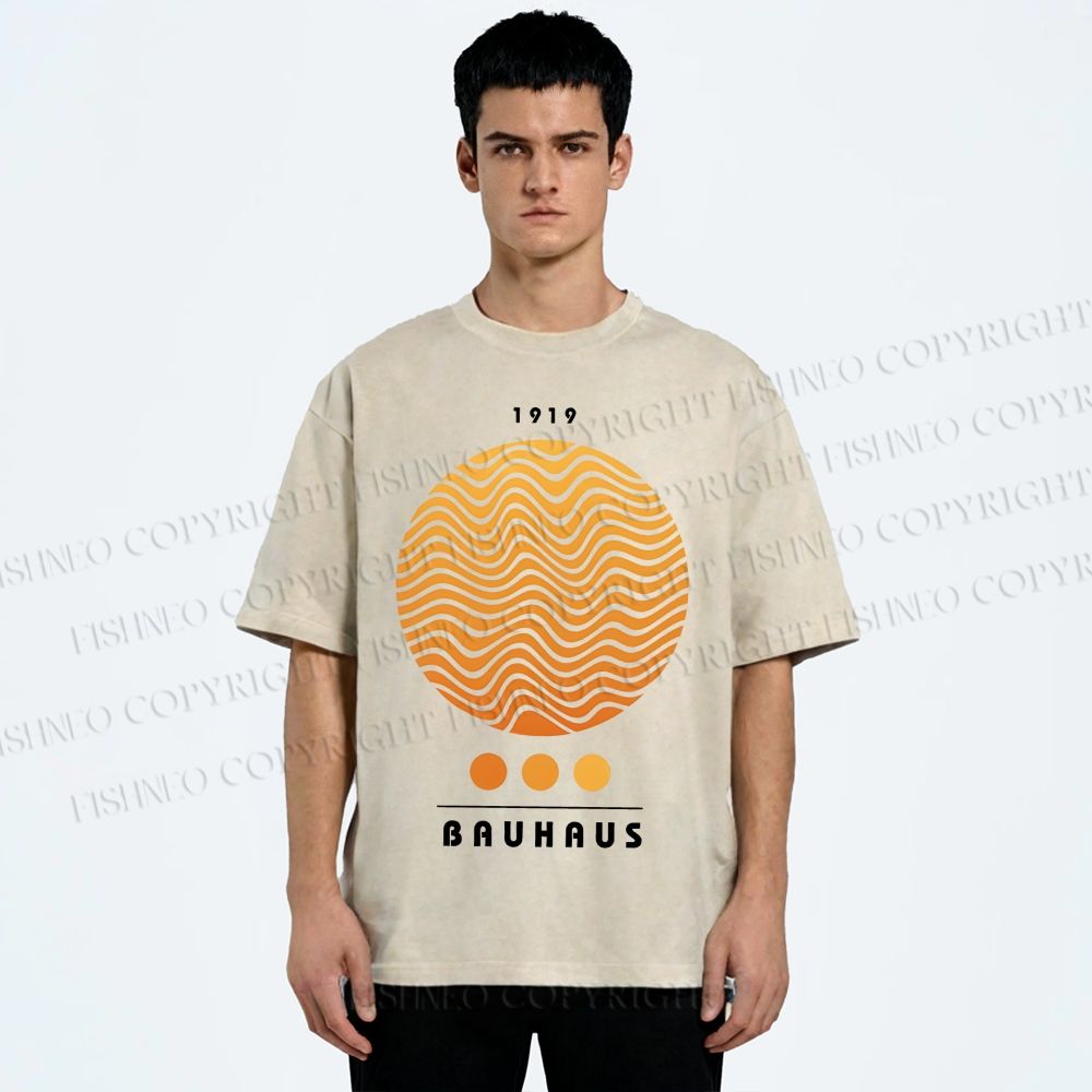 Unisex Bauhaus Wave Circles Printed Washed Tee