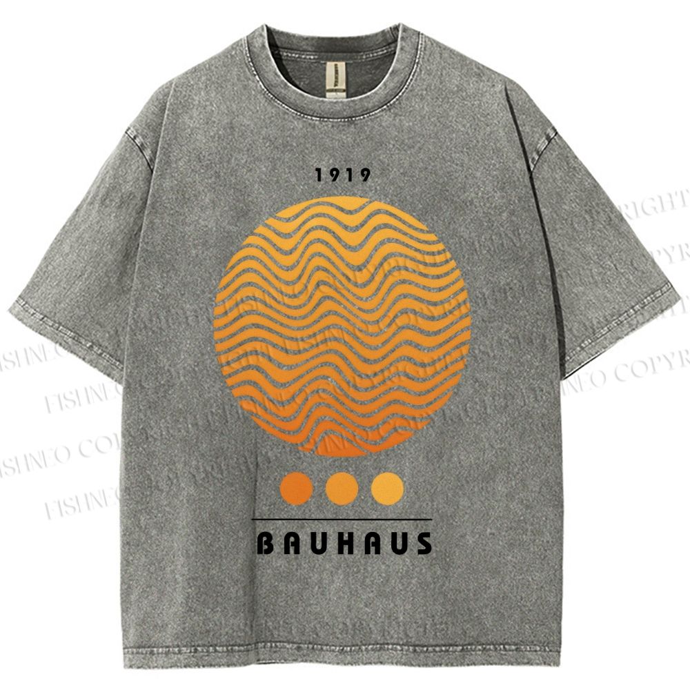 Unisex Bauhaus Wave Circles Printed Washed Tee