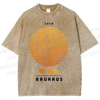 Unisex Bauhaus Wave Circles Printed Washed Tee