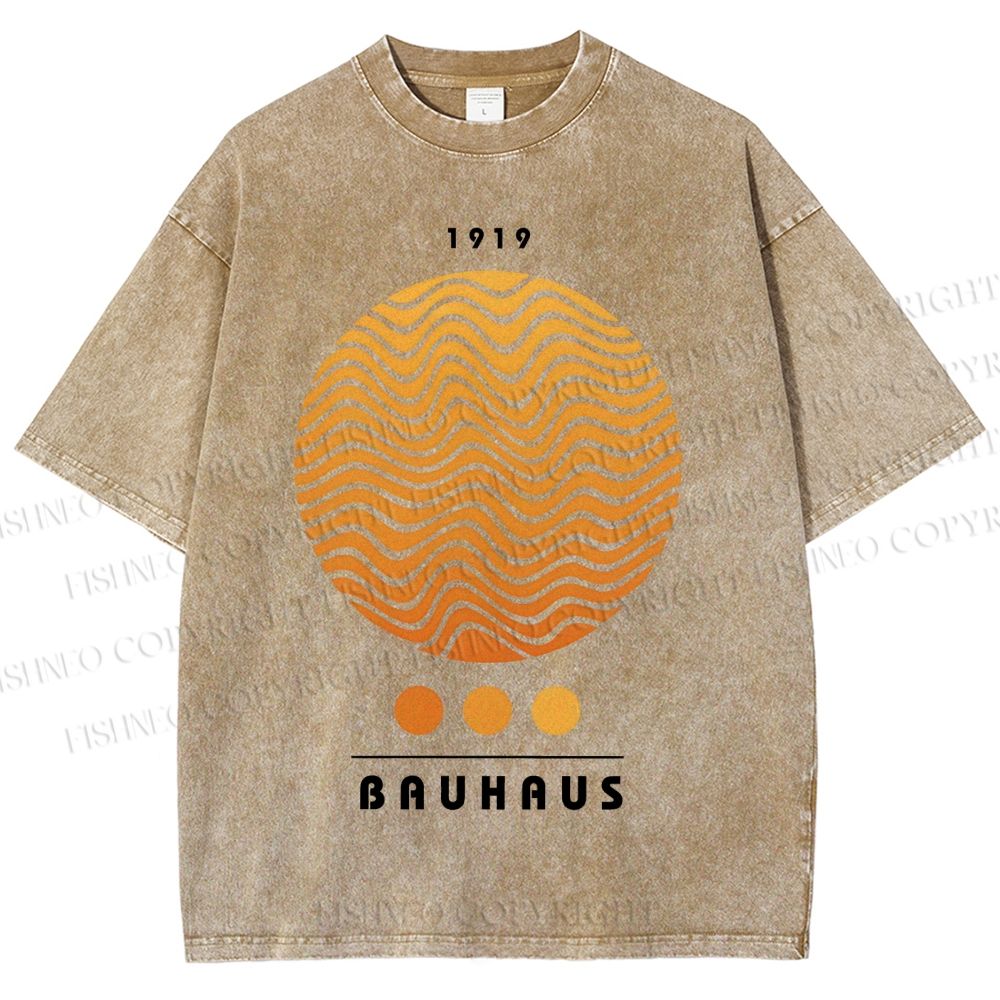 Unisex Bauhaus Wave Circles Printed Washed Tee