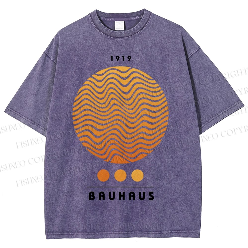 Unisex Bauhaus Wave Circles Printed Washed Tee
