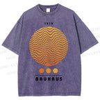 Unisex Bauhaus Wave Circles Printed Washed Tee