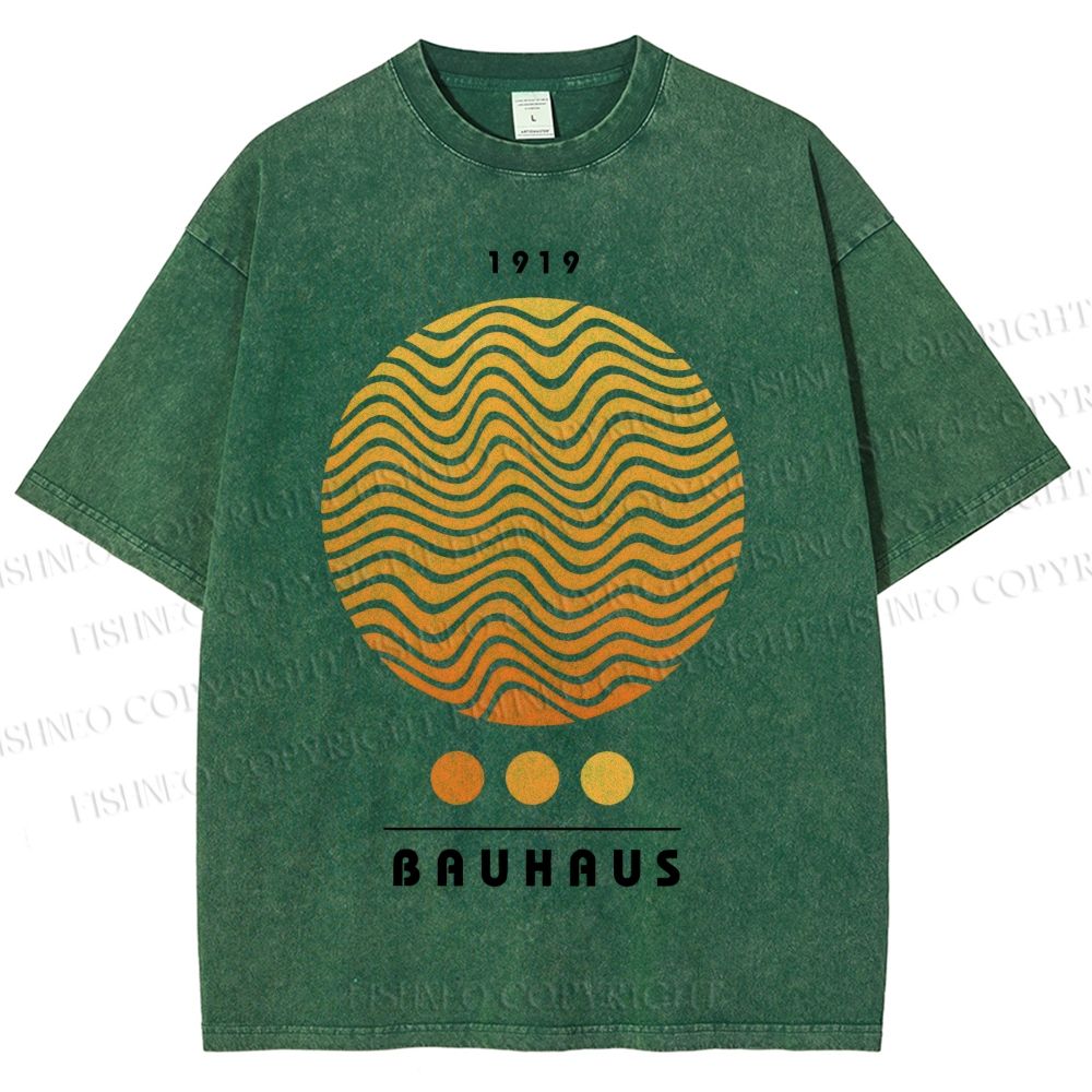 Unisex Bauhaus Wave Circles Printed Washed Tee