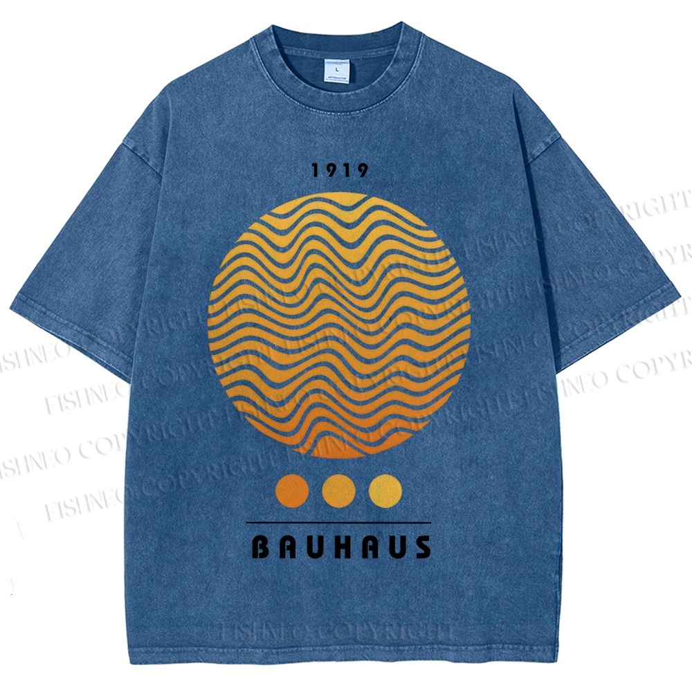 Unisex Bauhaus Wave Circles Printed Washed Tee