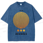 Unisex Bauhaus Wave Circles Printed Washed Tee