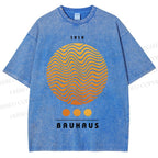 Unisex Bauhaus Wave Circles Printed Washed Tee