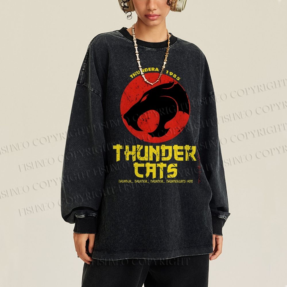 Unisex Casual Washed ThunderCats Printed Long Sleeve T-shirt