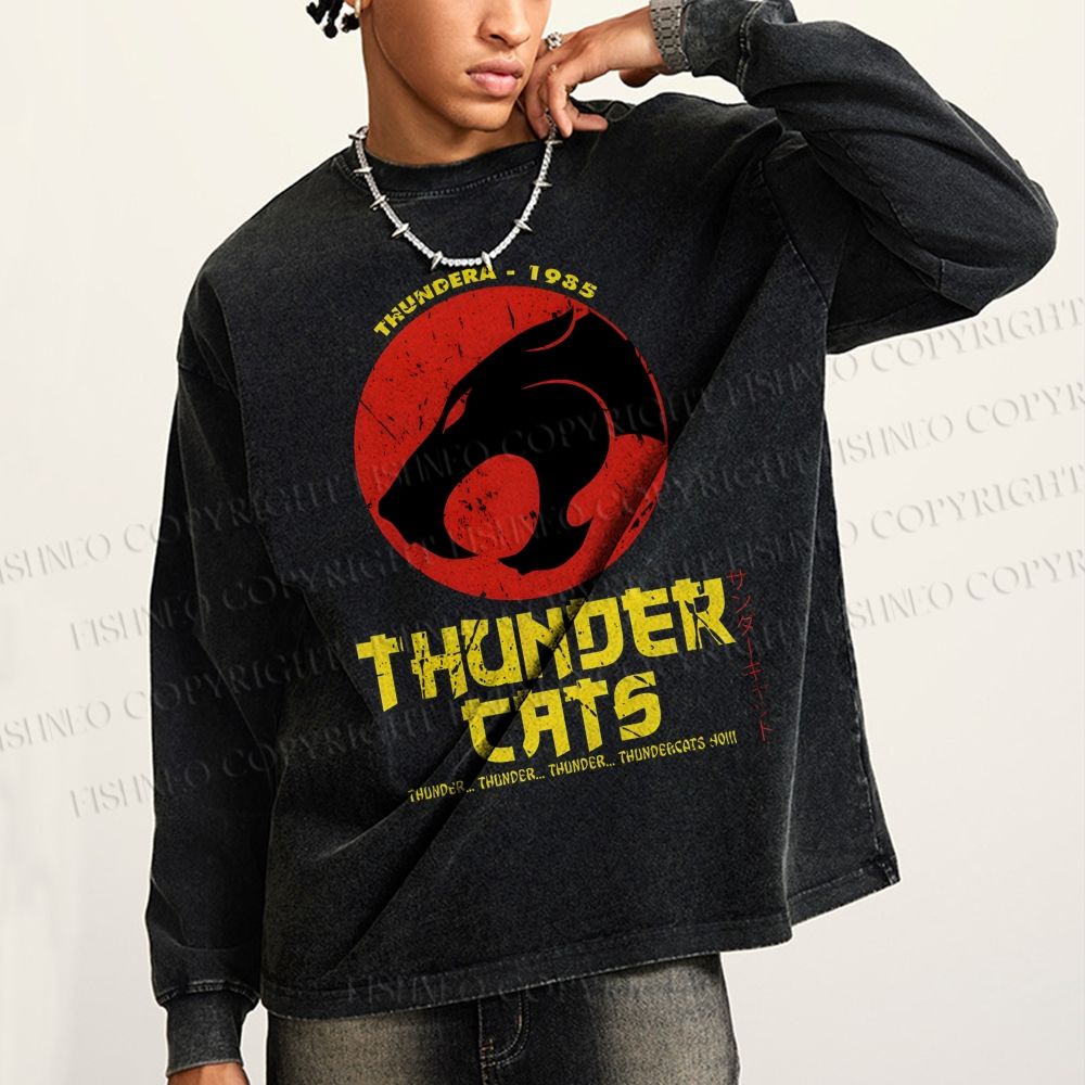 Unisex Casual Washed ThunderCats Printed Long Sleeve T-shirt