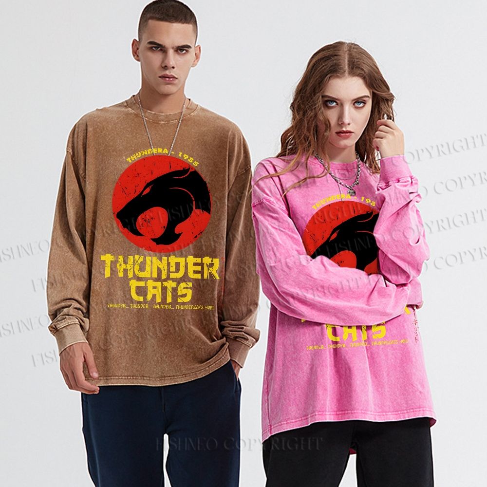 Unisex Casual Washed ThunderCats Printed Long Sleeve T-shirt