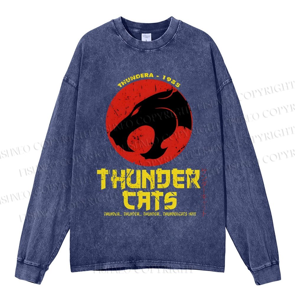 Unisex Casual Washed ThunderCats Printed Long Sleeve T-shirt