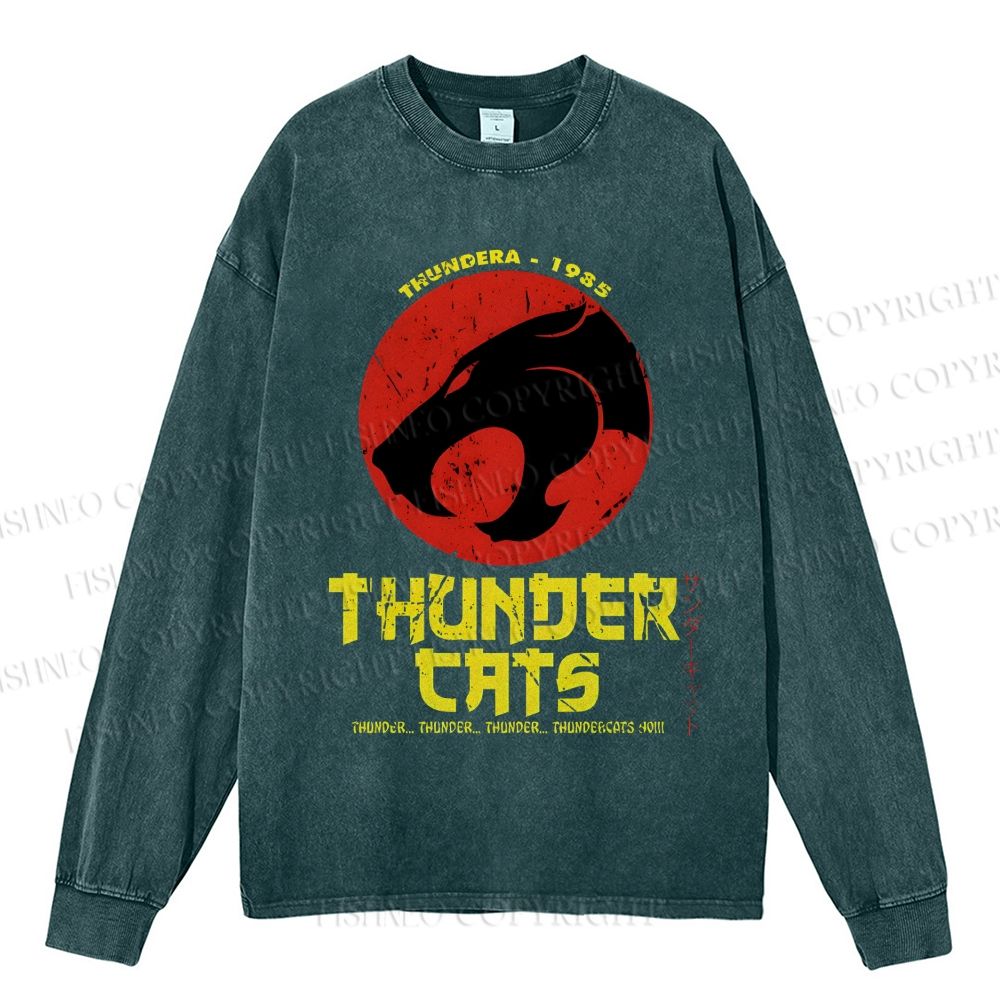 Unisex Casual Washed ThunderCats Printed Long Sleeve T-shirt