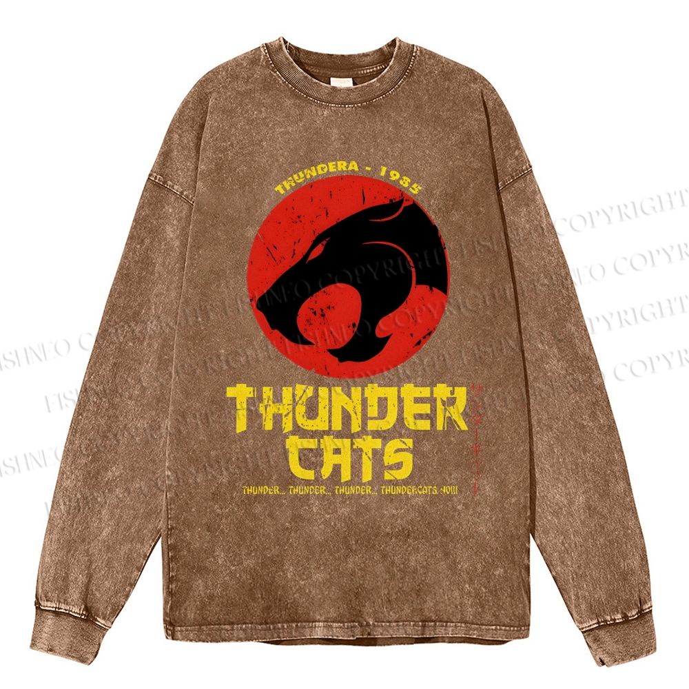 Unisex Casual Washed ThunderCats Printed Long Sleeve T-shirt