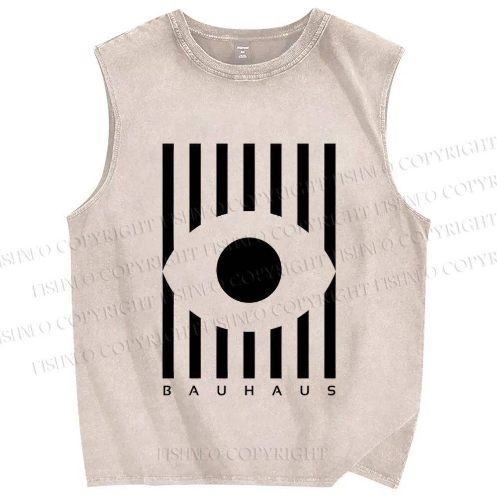 Unisex Bauhaus Geometric Eye Printed Washed Tank Top
