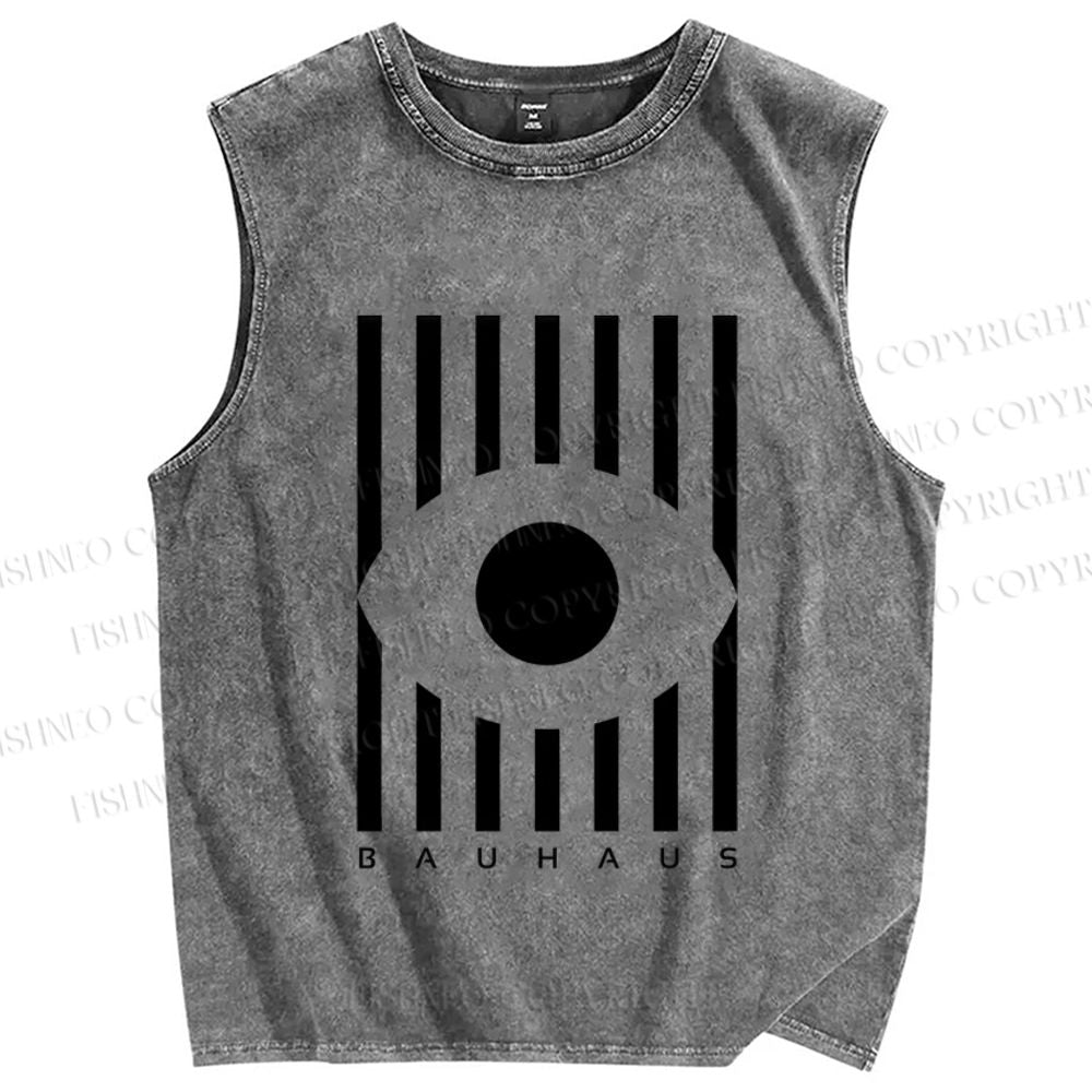 Unisex Bauhaus Geometric Eye Printed Washed Tank Top