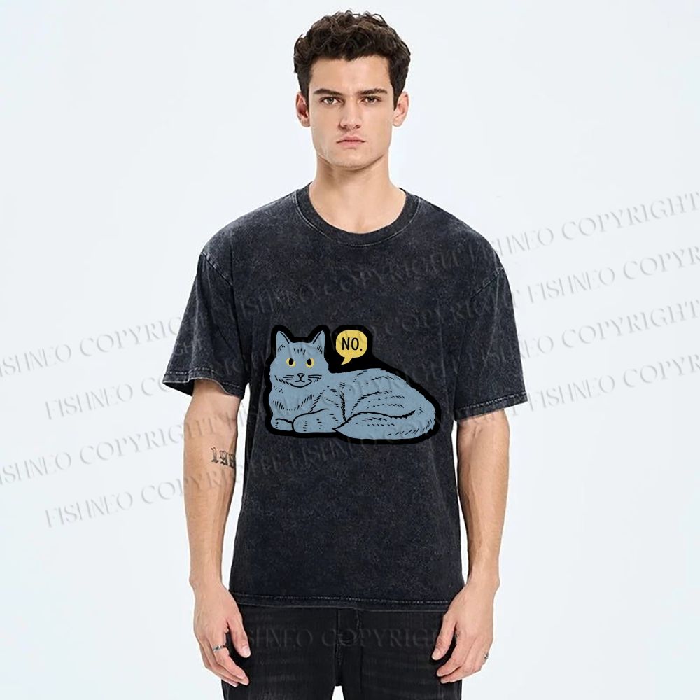 Unisex Cat Means No Printed Washed Tee