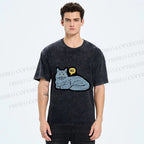 Unisex Cat Means No Printed Washed Tee