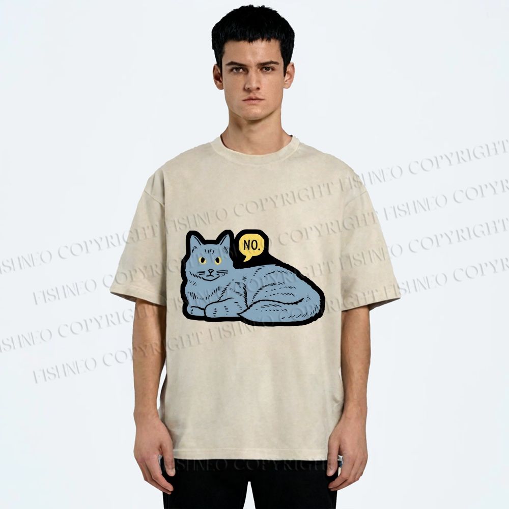 Unisex Cat Means No Printed Washed Tee