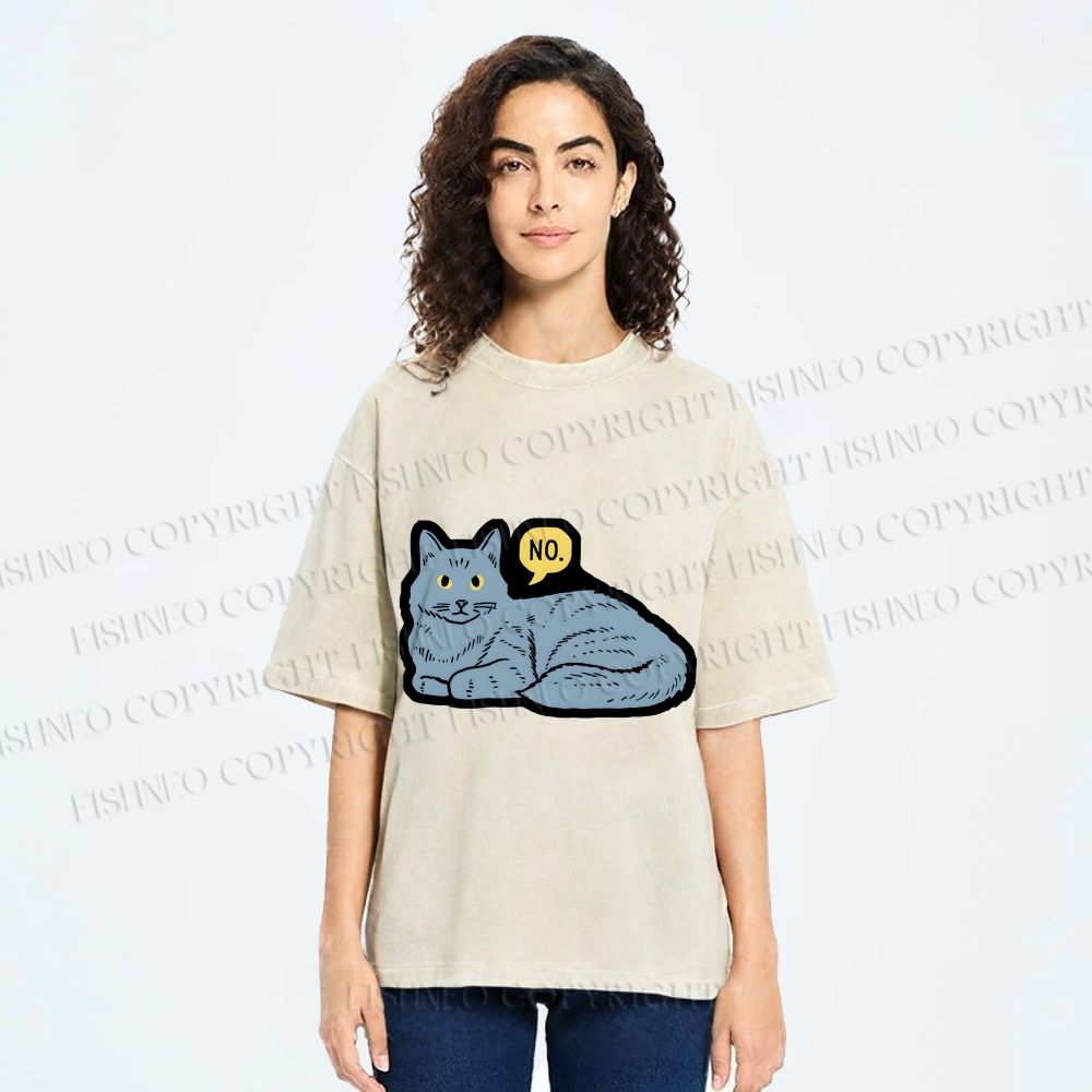 Unisex Cat Means No Printed Washed Tee