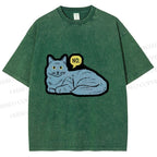 Unisex Cat Means No Printed Washed Tee