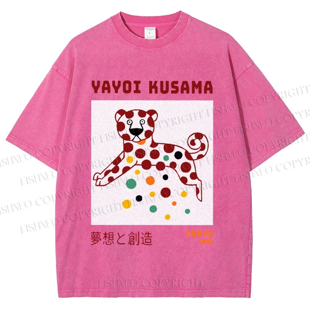 Unisex Yayoi Kusama Funny Panther Dots Printed Washed Tee