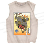 Unisex Japanese Ukiyo-e Man Cracking the Egg Printed Washed Tank Top