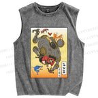 Unisex Japanese Ukiyo-e Man Cracking the Egg Printed Washed Tank Top