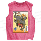 Unisex Japanese Ukiyo-e Man Cracking the Egg Printed Washed Tank Top